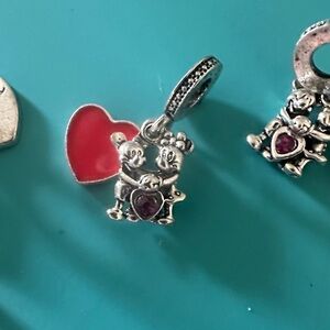 (5) Silver Charms Mickey & Minnie Mouse with Red heart love